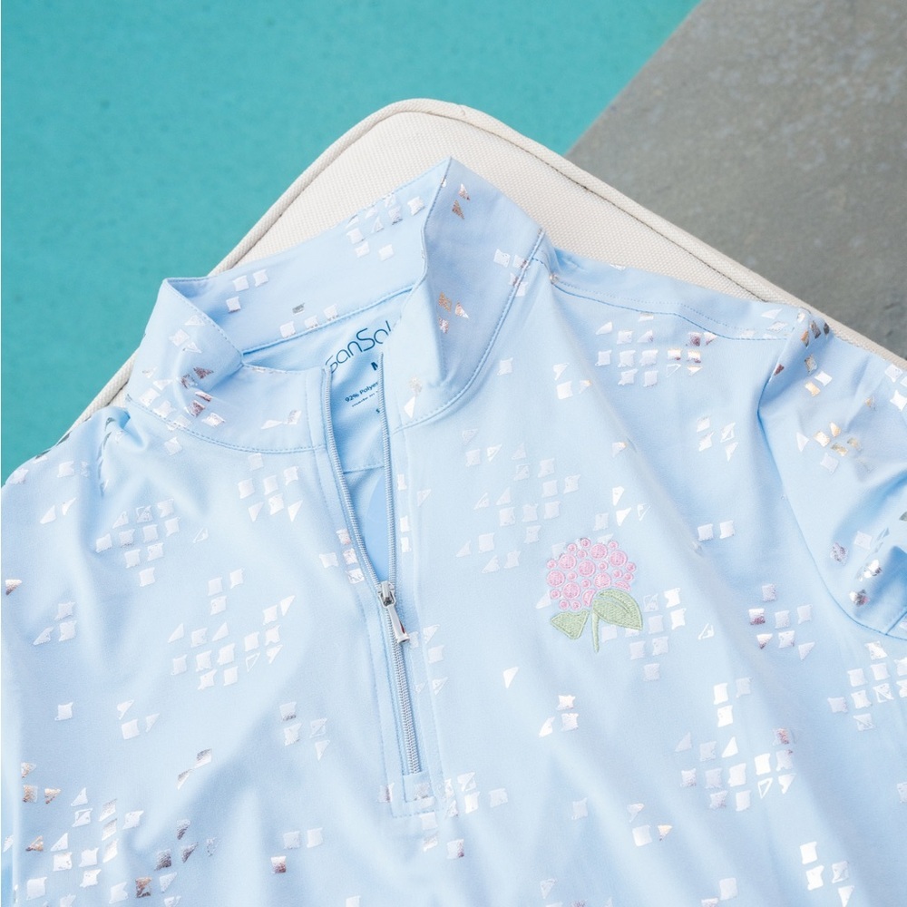 Light Blue Women's Top with Floral Embroidery